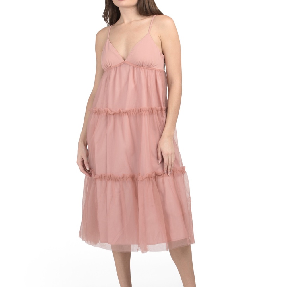 English Factory Blush Pink Tiered Midi Dress